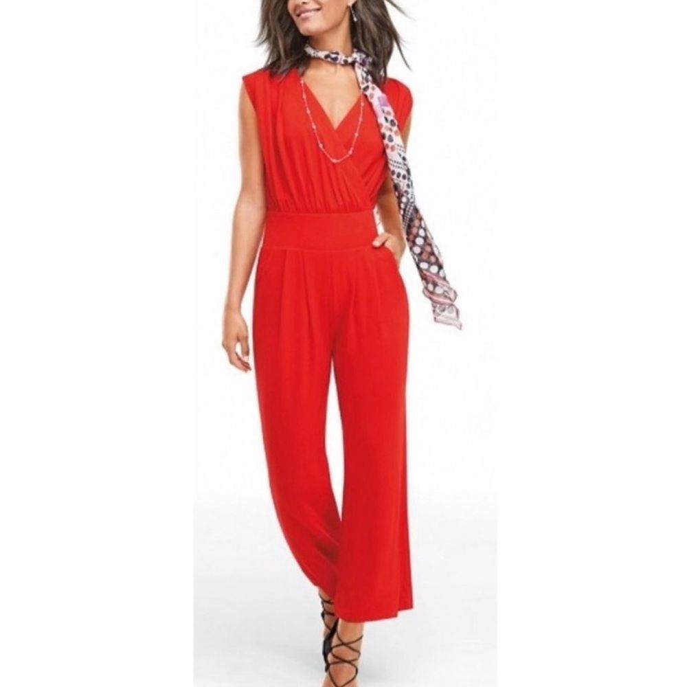 CAbi Red Uptown Cropped Wide Leg Jumpsuit Women’s size medium